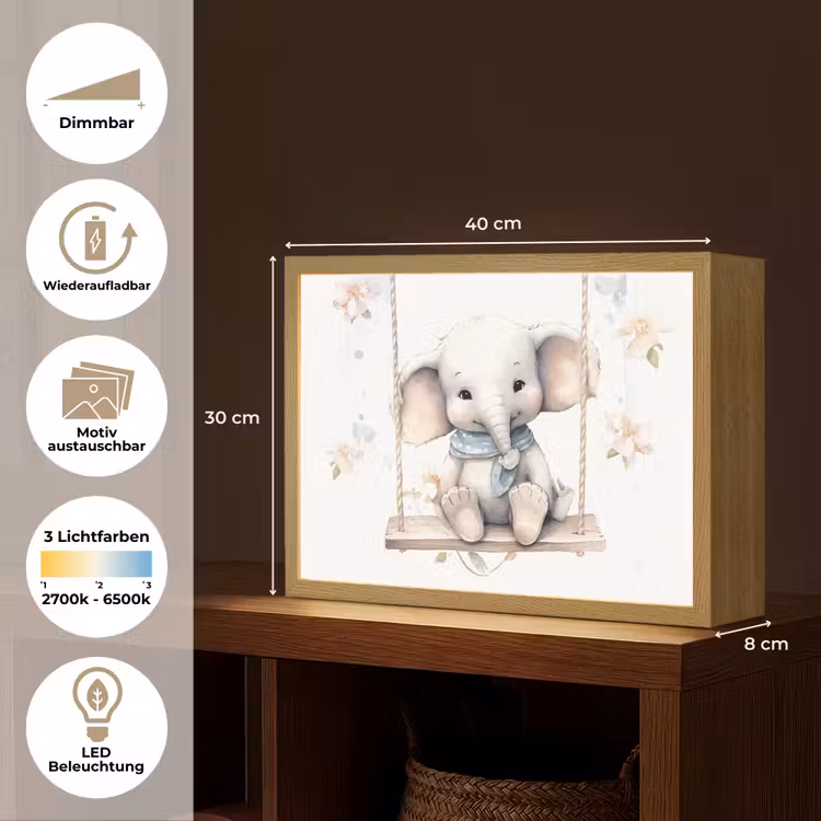 Olifant - Dier - Kinderen Light Box met batterij (Wandlamp kind) middel -USP_websiteoverzichtDE