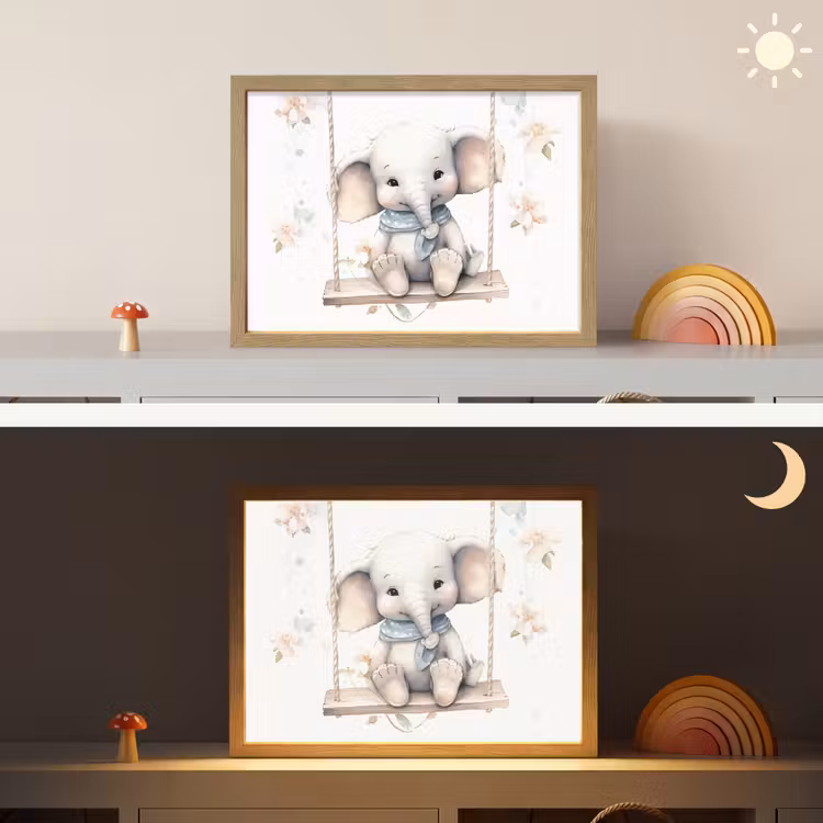 Olifant - Dier - Kinderen Light Box met batterij (Wandlamp kind) middel -sfeer3_kind