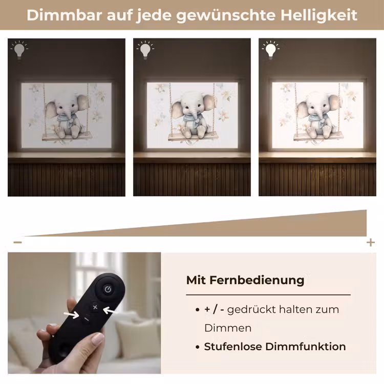 Olifant - Dier - Kinderen Light Box met batterij (Wandlamp kind) middel -USP_dimbaarDE