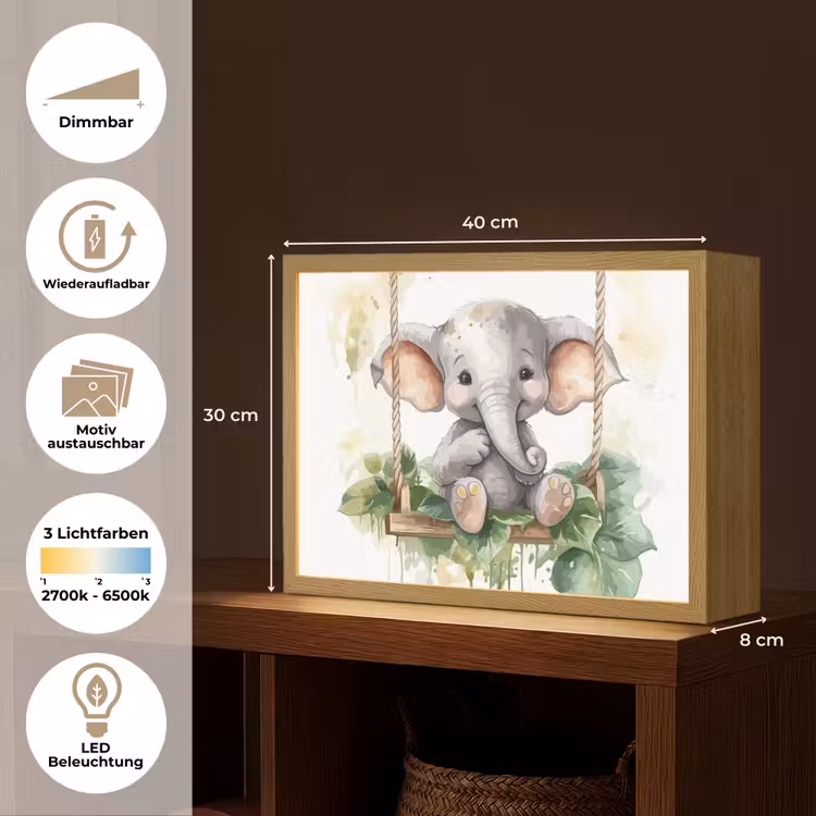 Olifant - Dier - Kinderen - Jungle Light Box met batterij (Wandlamp kind) middel -USP_websiteoverzichtDE