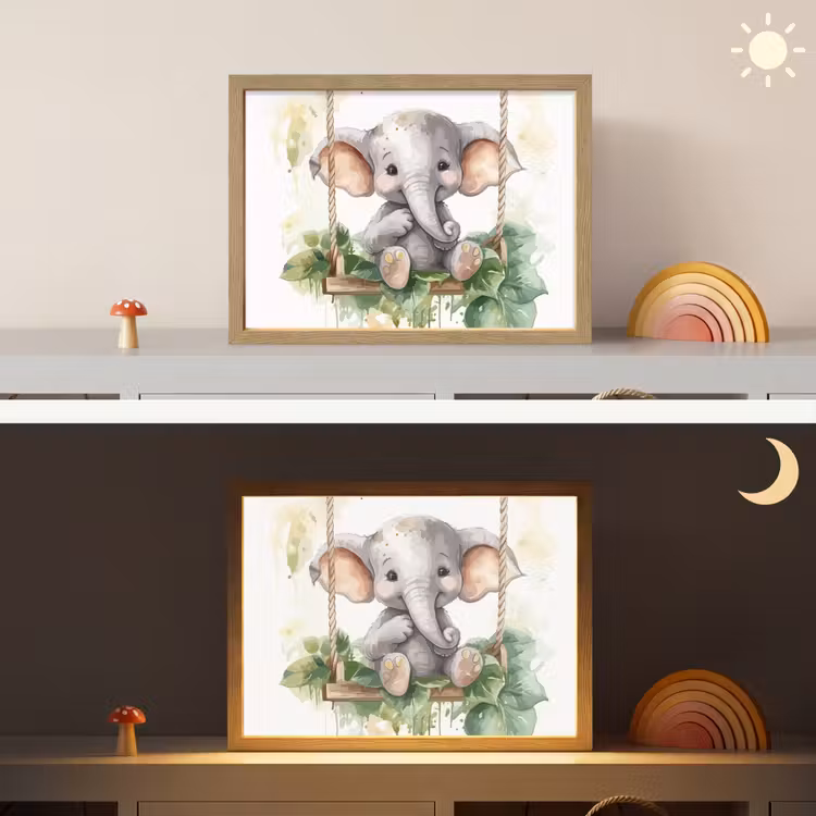 Olifant - Dier - Kinderen - Jungle Light Box met batterij (Wandlamp kind) middel -sfeer3_kind