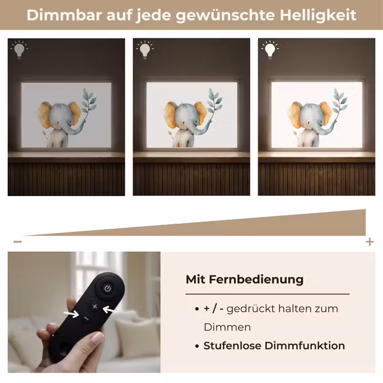 Olifant - Dier - Pastel kleuren Light Box met batterij (Wandlamp kind) middel -USP_dimbaarDE