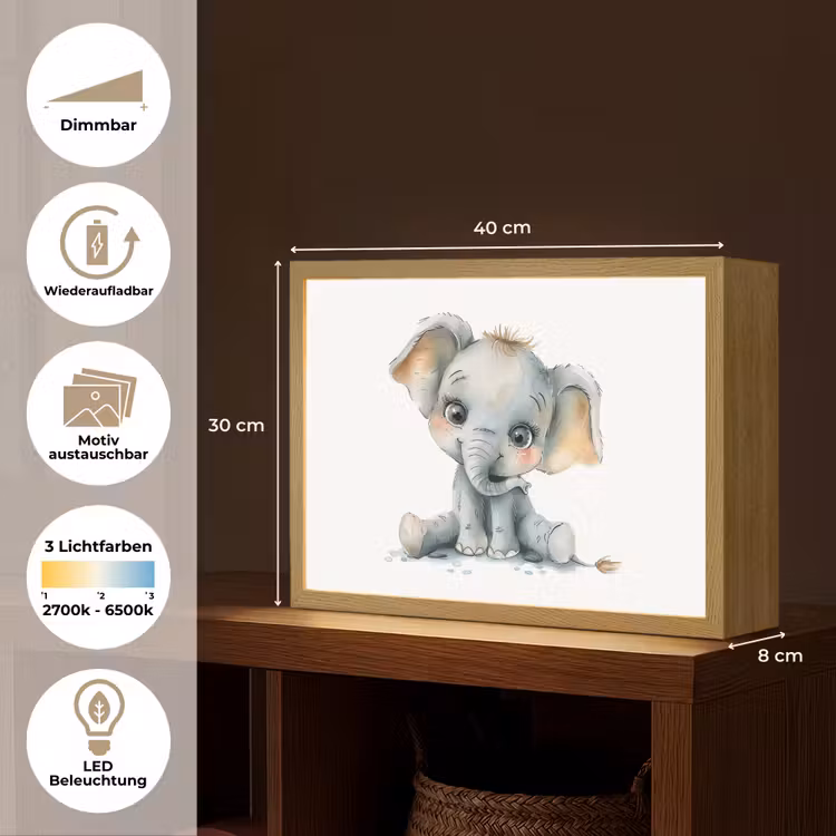 Olifant - Baby dier Light Box met batterij (Wandlamp kind) middel -USP_websiteoverzichtDE