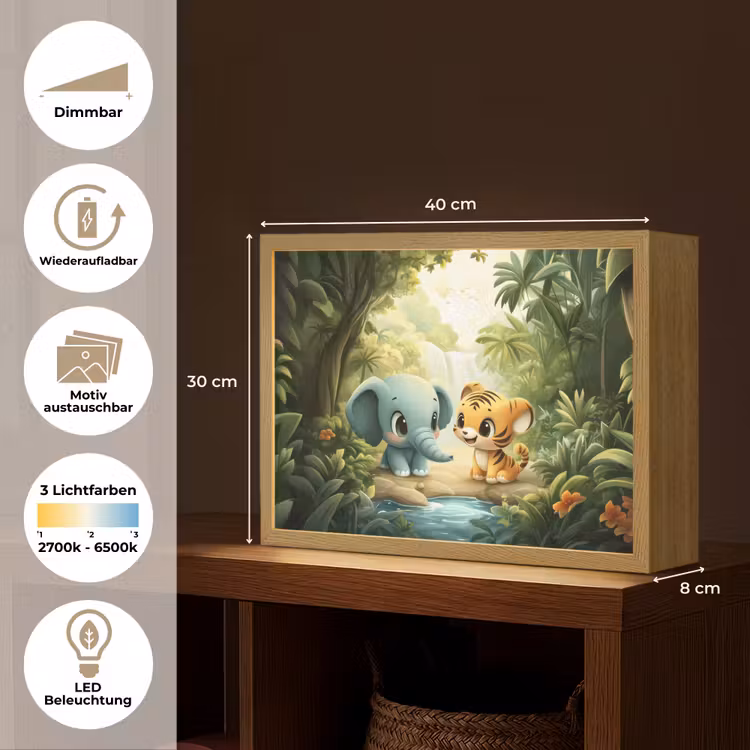 Olifant - Tijger - Bos - Jungle Light Box met batterij (Wandlamp kind) middel -USP_websiteoverzichtDE