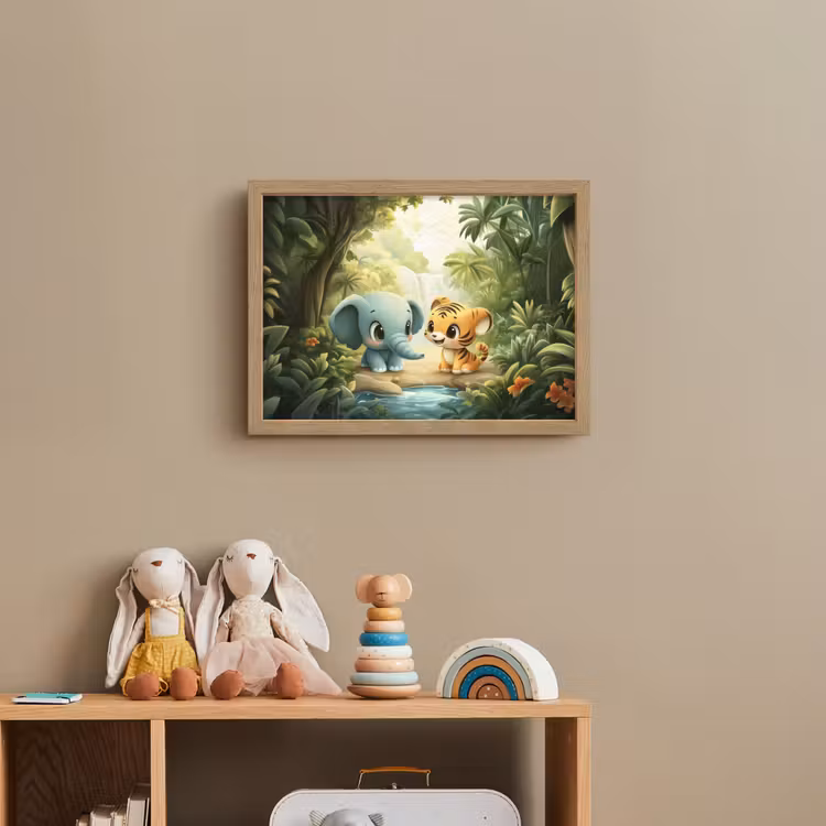 Olifant - Tijger - Bos - Jungle Light Box met batterij (Wandlamp kind) middel -sfeer2_kind