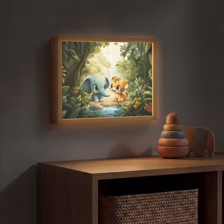 Olifant - Tijger - Bos - Jungle Light Box met batterij (Wandlamp kind) middel -sfeer5_kind
