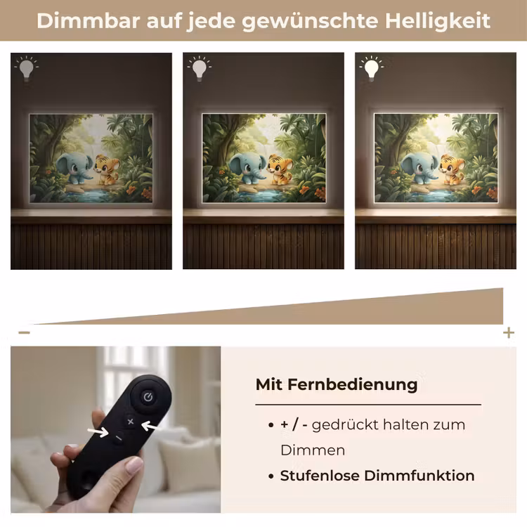 Olifant - Tijger - Bos - Jungle Light Box met batterij (Wandlamp kind) middel -USP_dimbaarDE