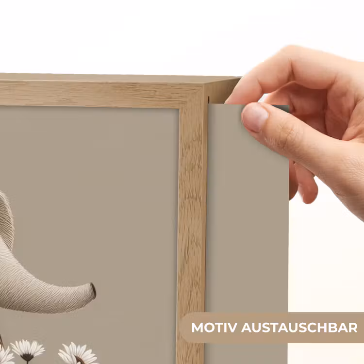 Olifant - Witte bloemen - Kindvriendelijk Light Box met batterij (Wandlamp kind) middel -USP_websiteprintDE