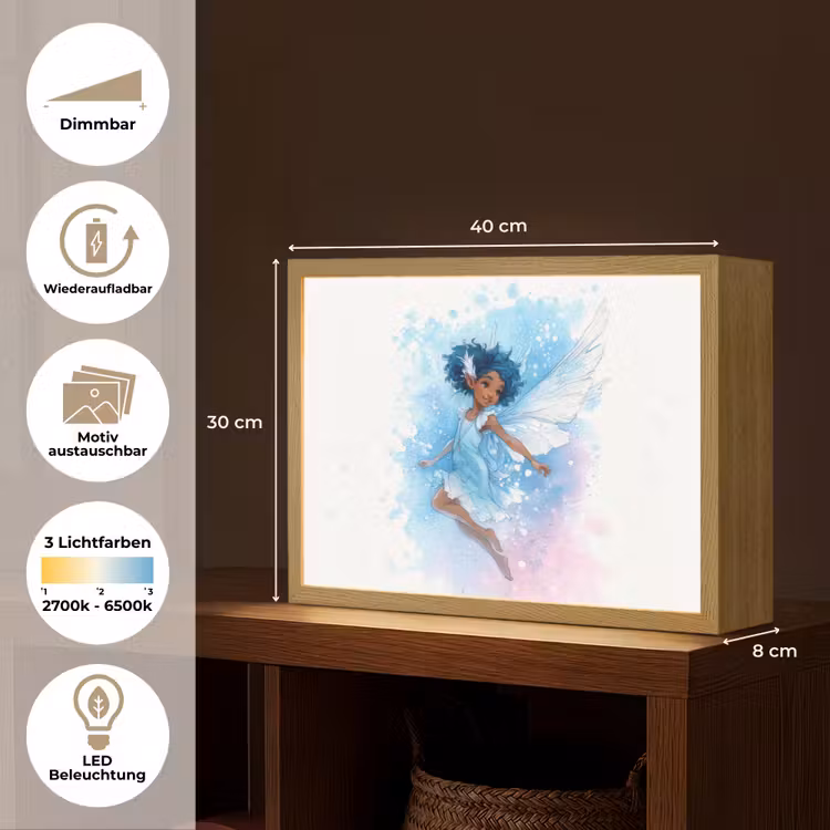 Elf - Blauw - Magie - Roze Light Box met batterij (Wandlamp kind) middel -USP_websiteoverzichtDE