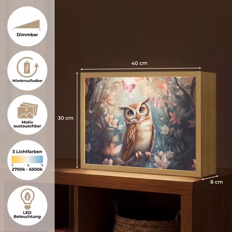 Uil - Bos - Bloemen - Vlinders Light Box met batterij (Wandlamp kind) middel -USP_websiteoverzichtDE