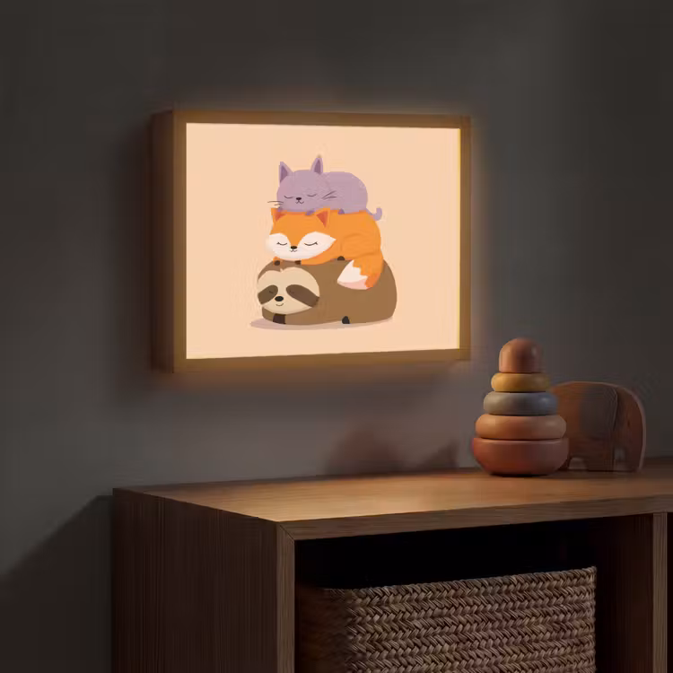 Luiaard - Vos - Kat - Slaperig Light Box met batterij (Wandlamp kind) middel -sfeer5_kind