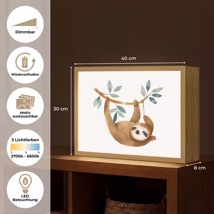 Luiaard - Dier - Jungle dieren Light Box met batterij (Wandlamp kind) middel -USP_websiteoverzichtDE