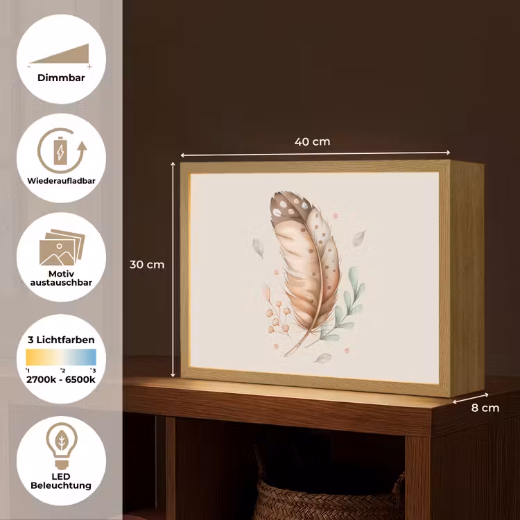 Veer - Bohemian - Boho - Pastel kleuren Light Box met batterij (Wandlamp kind) middel -USP_websiteoverzichtDE