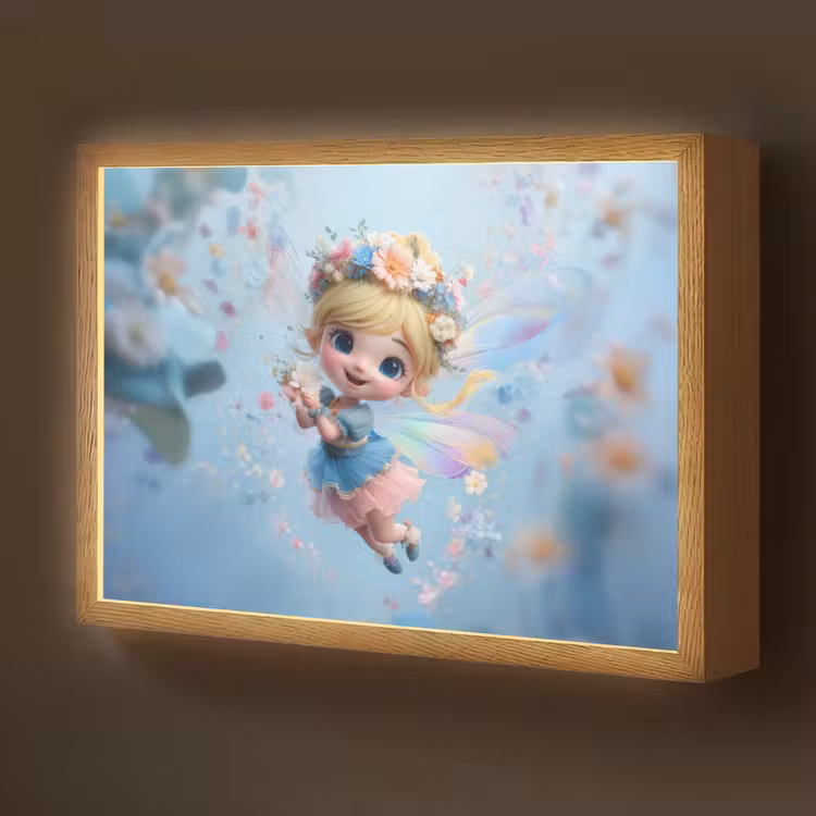 Fee - Bloemen - Sprookje - Blauw Light Box met batterij (Wandlamp kind) middel -z3d_website
