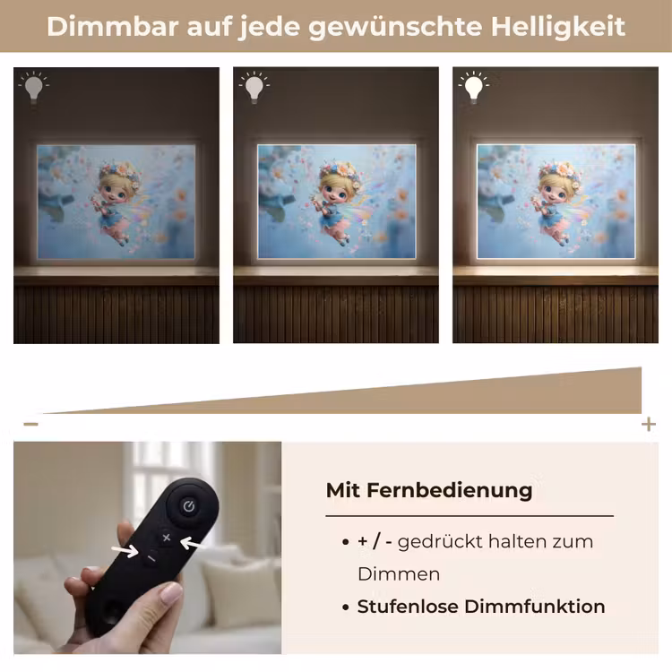 Fee - Bloemen - Sprookje - Blauw Light Box met batterij (Wandlamp kind) middel -USP_dimbaarDE