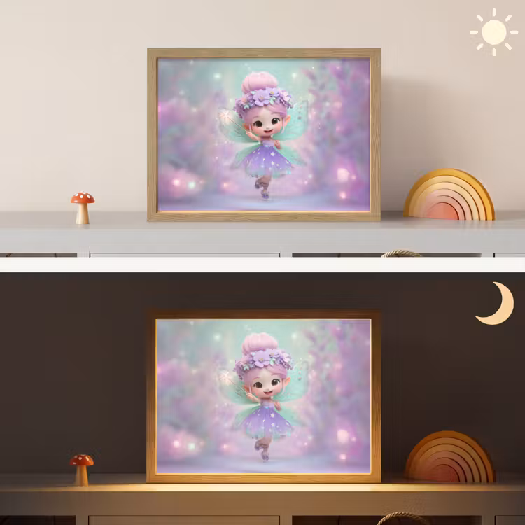 Fee - Paars - Sprookje Light Box met batterij (Wandlamp kind) middel -sfeer3_kind