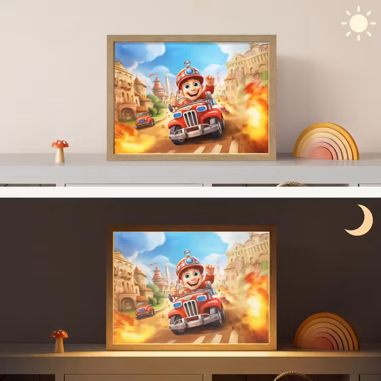Brandweer - Jongens - Kinderen - Auto Light Box met batterij (Wandlamp kind) middel -sfeer3_kind