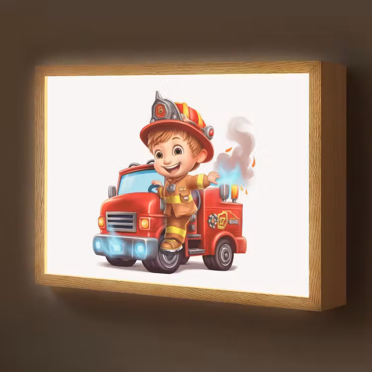 Brandweerwagen - Jongens - Kind - Rood Light Box met batterij (Wandlamp kind) middel -z3d_website