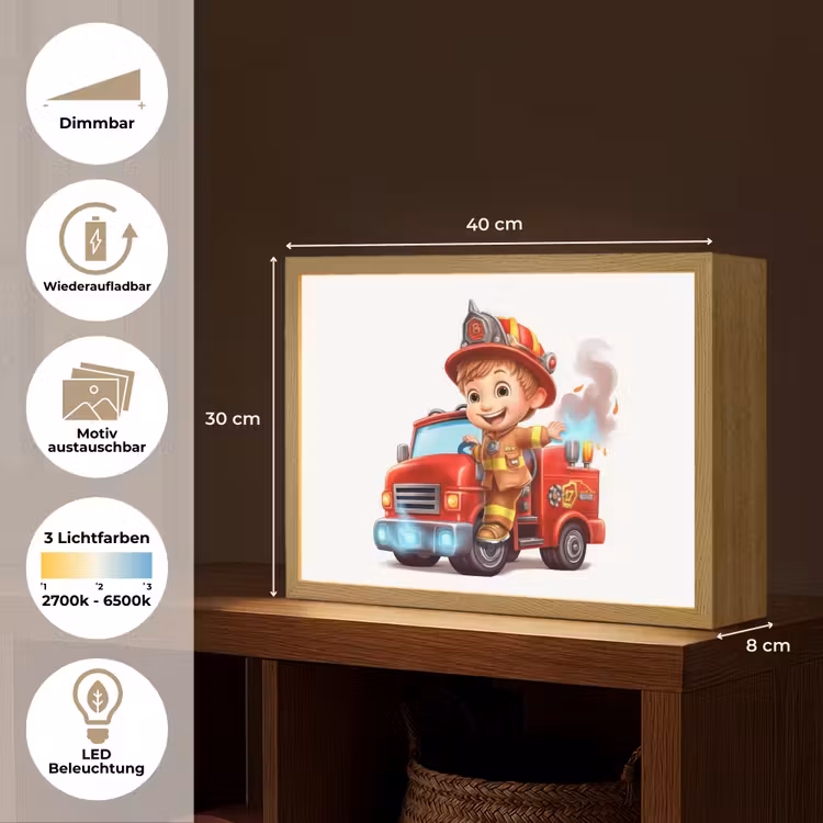 Brandweerwagen - Jongens - Kind - Rood Light Box met batterij (Wandlamp kind) middel -USP_websiteoverzichtDE