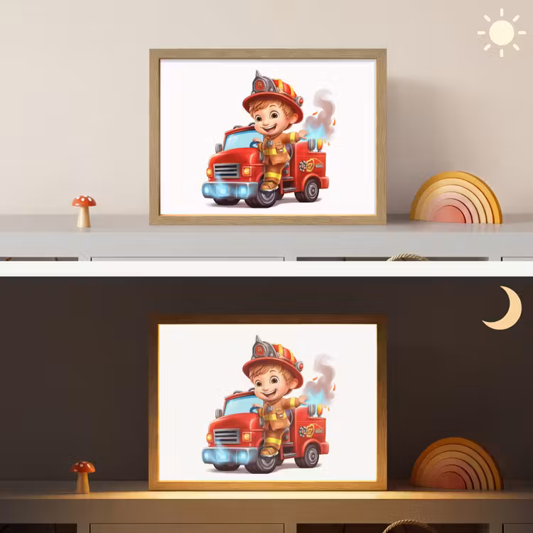 Brandweerwagen - Jongens - Kind - Rood Light Box met batterij (Wandlamp kind) middel -sfeer3_kind