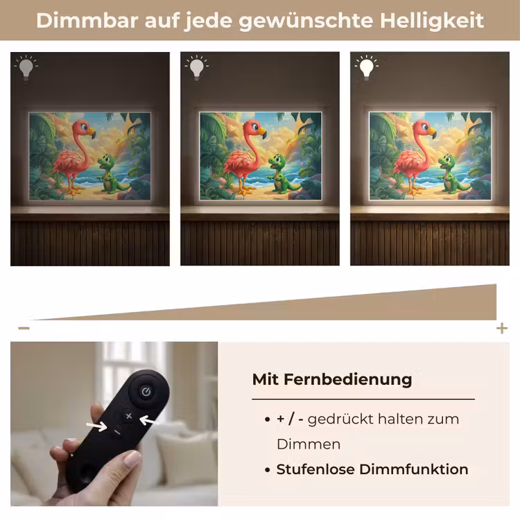 Flamingo - Dinosaurus - Strand - Kleurrijk Light Box met batterij (Wandlamp kind) middel -USP_dimbaarDE