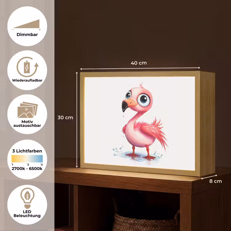 Flamingo - Roze - Water Light Box met batterij (Wandlamp kind) middel -USP_websiteoverzichtDE