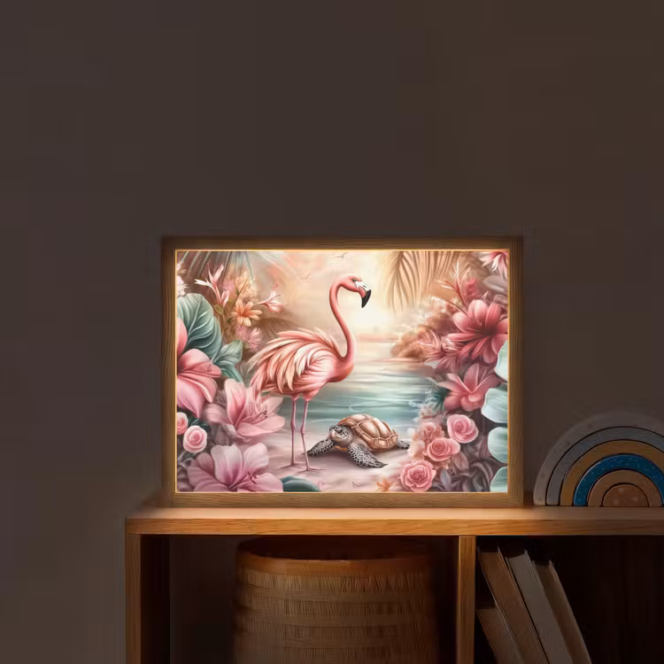 Flamingo - Schildpad - Roze Light Box met batterij (Wandlamp kind) middel -sfeer1_kind