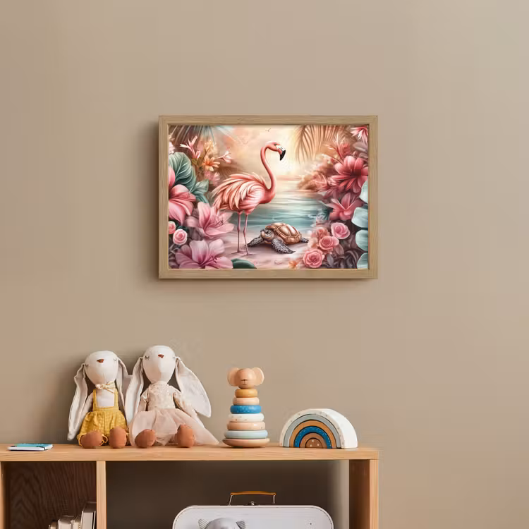 Flamingo - Schildpad - Roze Light Box met batterij (Wandlamp kind) middel -sfeer2_kind