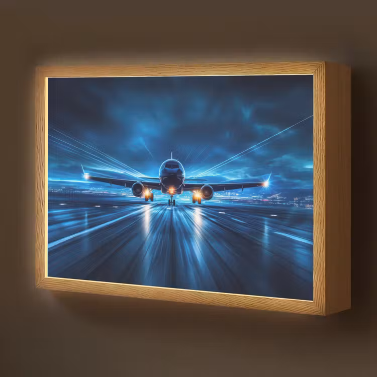 Vliegtuig - Blauw - Futuristisch Light Box met batterij (Wandlamp kind) middel -z3d_website