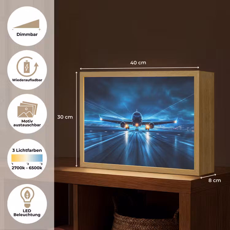 Vliegtuig - Blauw - Futuristisch Light Box met batterij (Wandlamp kind) middel -USP_websiteoverzichtDE