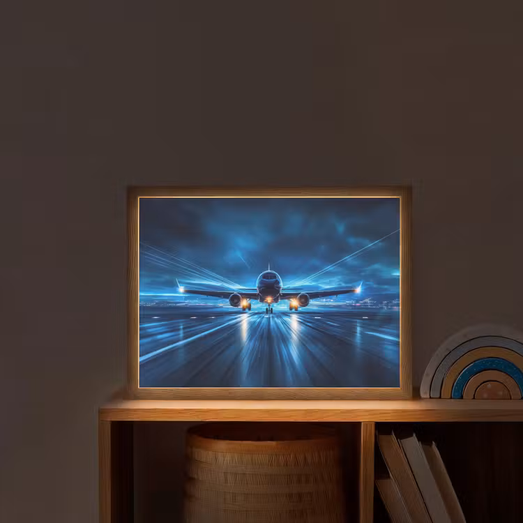Vliegtuig - Blauw - Futuristisch Light Box met batterij (Wandlamp kind) middel -sfeer1_kind