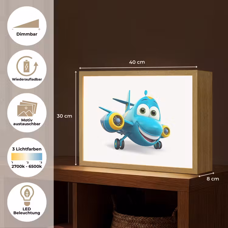 Vliegtuig - Blauw - Kinderen - Jongens Light Box met batterij (Wandlamp kind) middel -USP_websiteoverzichtDE