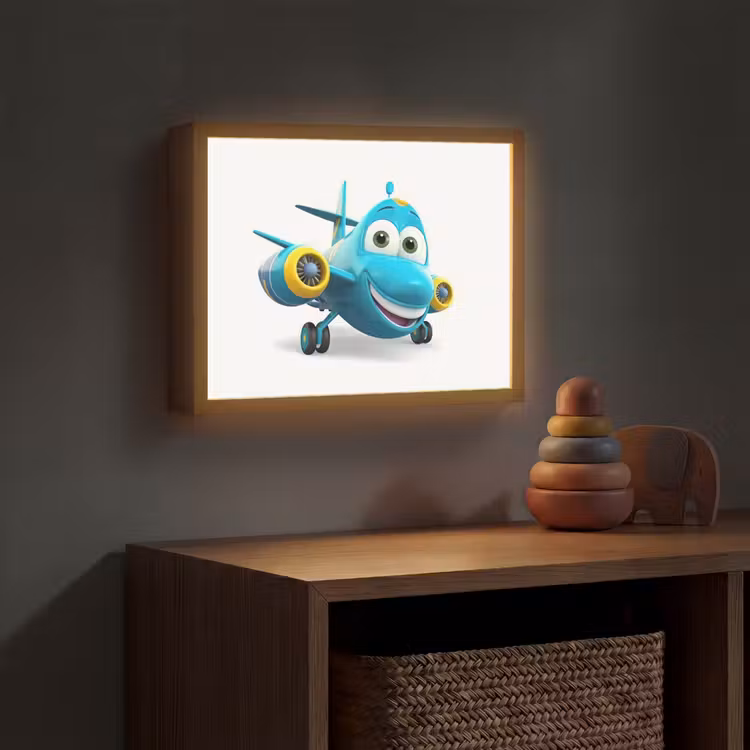 Vliegtuig - Blauw - Kinderen - Jongens Light Box met batterij (Wandlamp kind) middel -sfeer5_kind