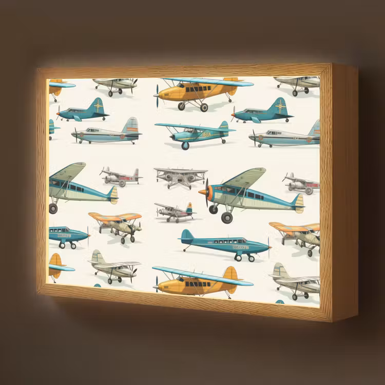 Vliegtuig - Blauw - Kinderen - Jongen - Oranje Light Box met batterij (Wandlamp kind) middel -z3d_website