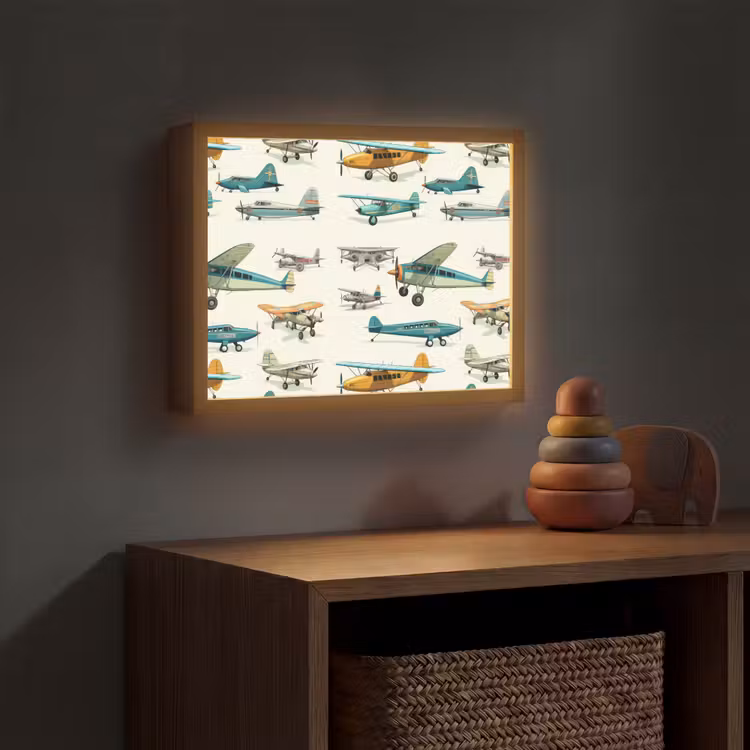 Vliegtuig - Blauw - Kinderen - Jongen - Oranje Light Box met batterij (Wandlamp kind) middel -sfeer5_kind