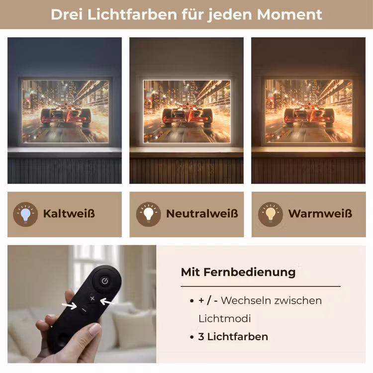 Formule 1 - Auto - Race - Goud - Jongens Light Box met batterij (Wandlamp kind) middel -USP_lichtkleurDE