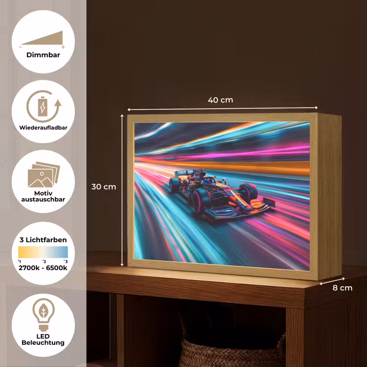 Formule 1 - Auto - Race - Jongens - Kleurrijk Light Box met batterij (Wandlamp kind) middel -USP_websiteoverzichtDE