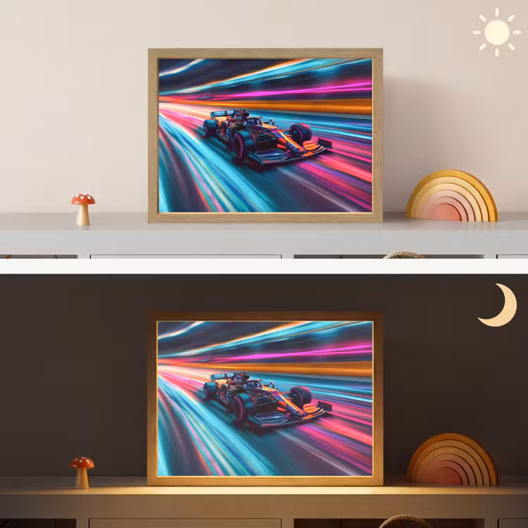Formule 1 - Auto - Race - Jongens - Kleurrijk Light Box met batterij (Wandlamp kind) middel -sfeer3_kind