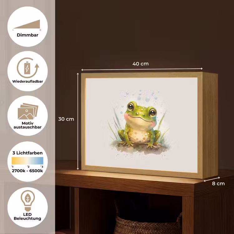Kikker - Groen - Waterverf - Dieren - Jongen - Meisje Light Box met batterij (Wandlamp kind) middel -USP_websiteoverzichtDE