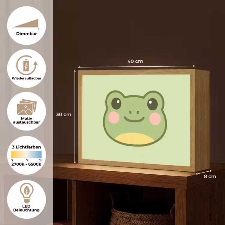 Kikker - Groen - Vriendelijkheid Light Box met batterij (Wandlamp kind) middel -USP_websiteoverzichtDE