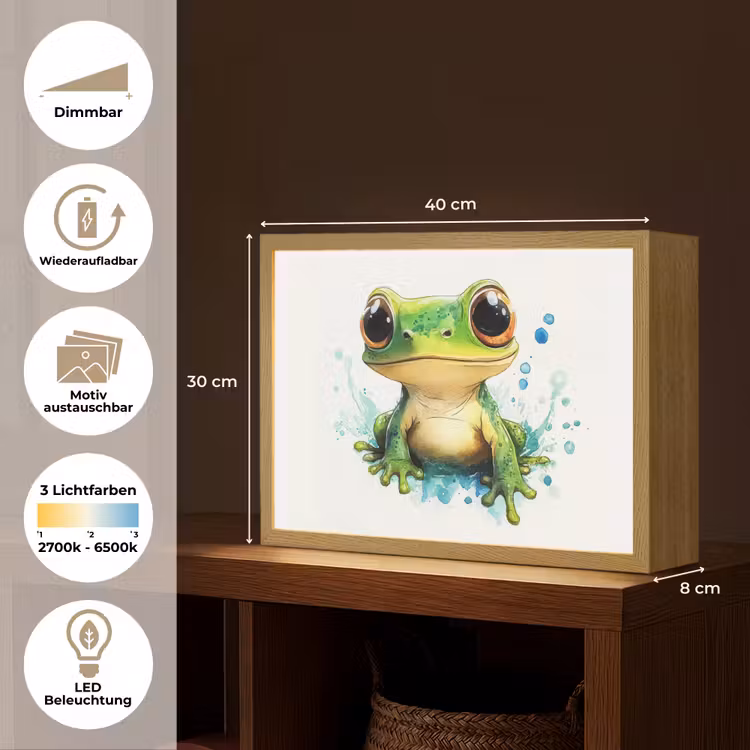 Kikker - Groen - Water - Dieren Light Box met batterij (Wandlamp kind) middel -USP_websiteoverzichtDE