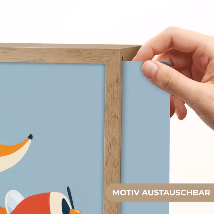 Vos - Vliegtuig - Blauw Light Box met batterij (Wandlamp kind) middel -USP_websiteprintDE