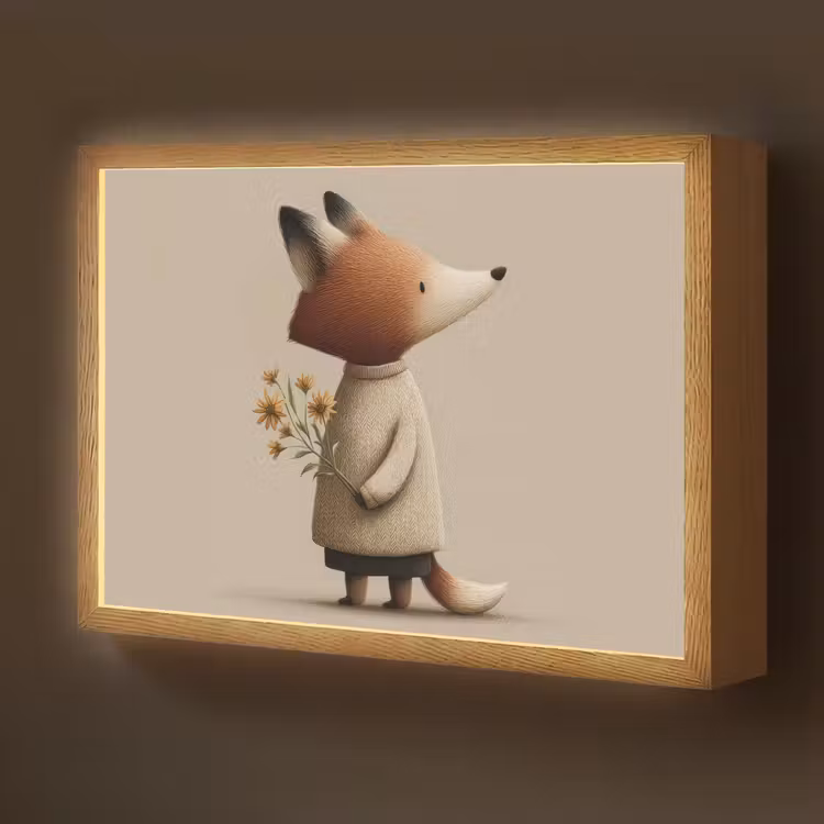 Vos - Gele bloemen - Minimalistisch Light Box met batterij (Wandlamp kind) middel -z3d_website