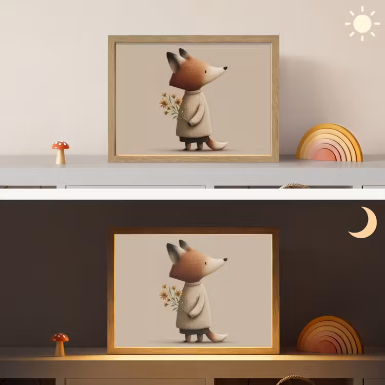 Vos - Gele bloemen - Minimalistisch Light Box met batterij (Wandlamp kind) middel -sfeer3_kind