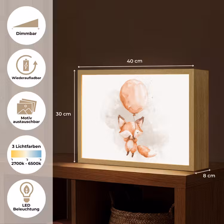 Vos - Pastel kleuren - Dier Light Box met batterij (Wandlamp kind) middel -USP_websiteoverzichtDE