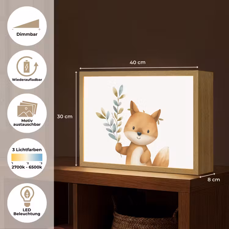 Vos - Dier - Bosdieren Light Box met batterij (Wandlamp kind) middel -USP_websiteoverzichtDE