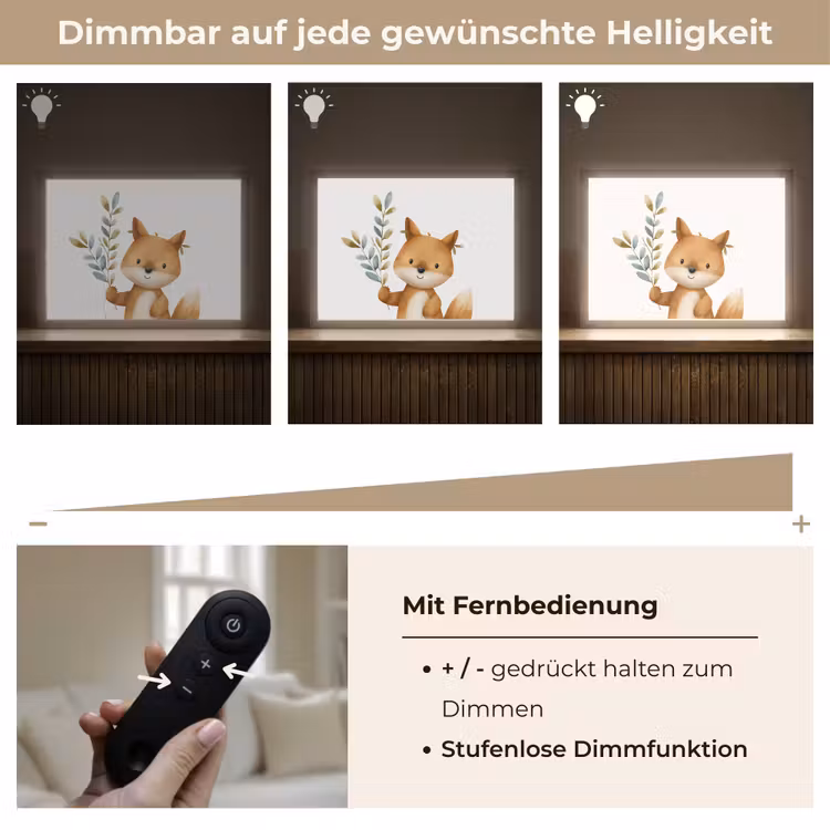 Vos - Dier - Bosdieren Light Box met batterij (Wandlamp kind) middel -USP_dimbaarDE