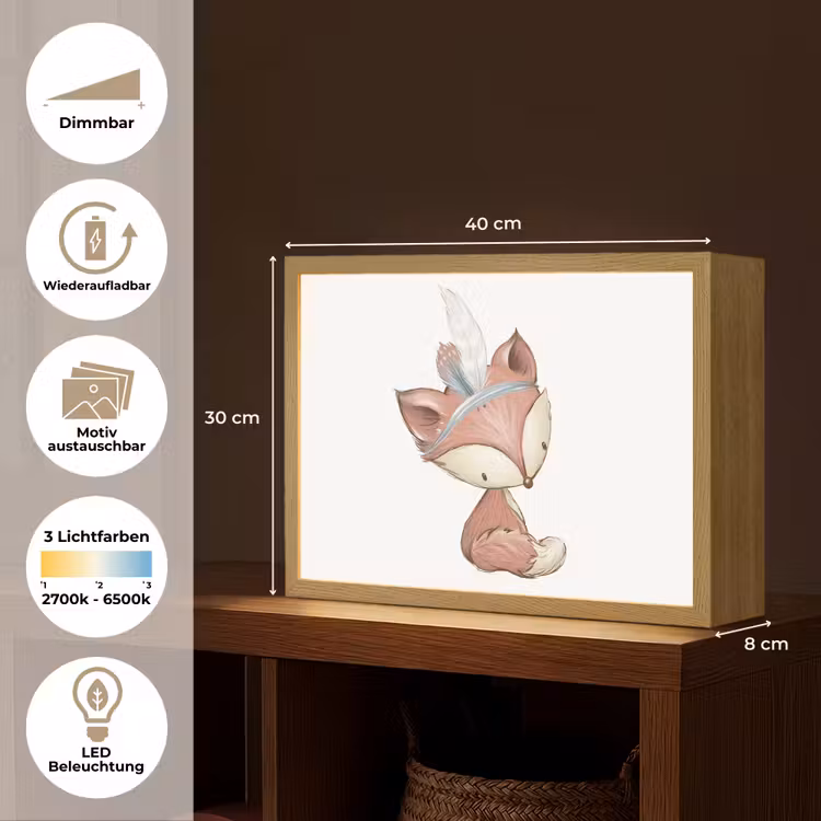 Vos - Dier - Bosdieren Light Box met batterij (Wandlamp kind) middel -USP_websiteoverzichtDE