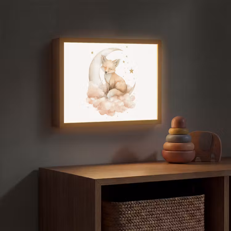 Vos - Wolken - Maan - Sterren Light Box met batterij (Wandlamp kind) middel -sfeer5_kind