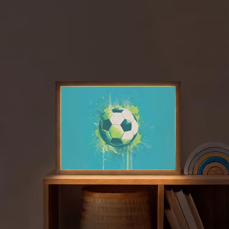 Voetbal - Abstract - Verfspatten - Groen Light Box met batterij (Wandlamp kind) middel -sfeer1_kind